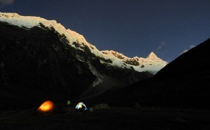 Camping at Quebrada Alpamayo Huascaran National Park in Peru